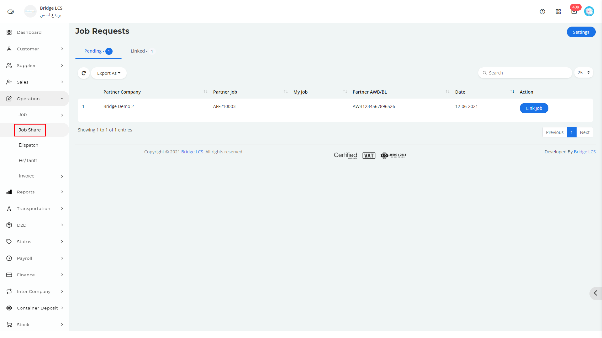 job share module in cost sheet in freight software