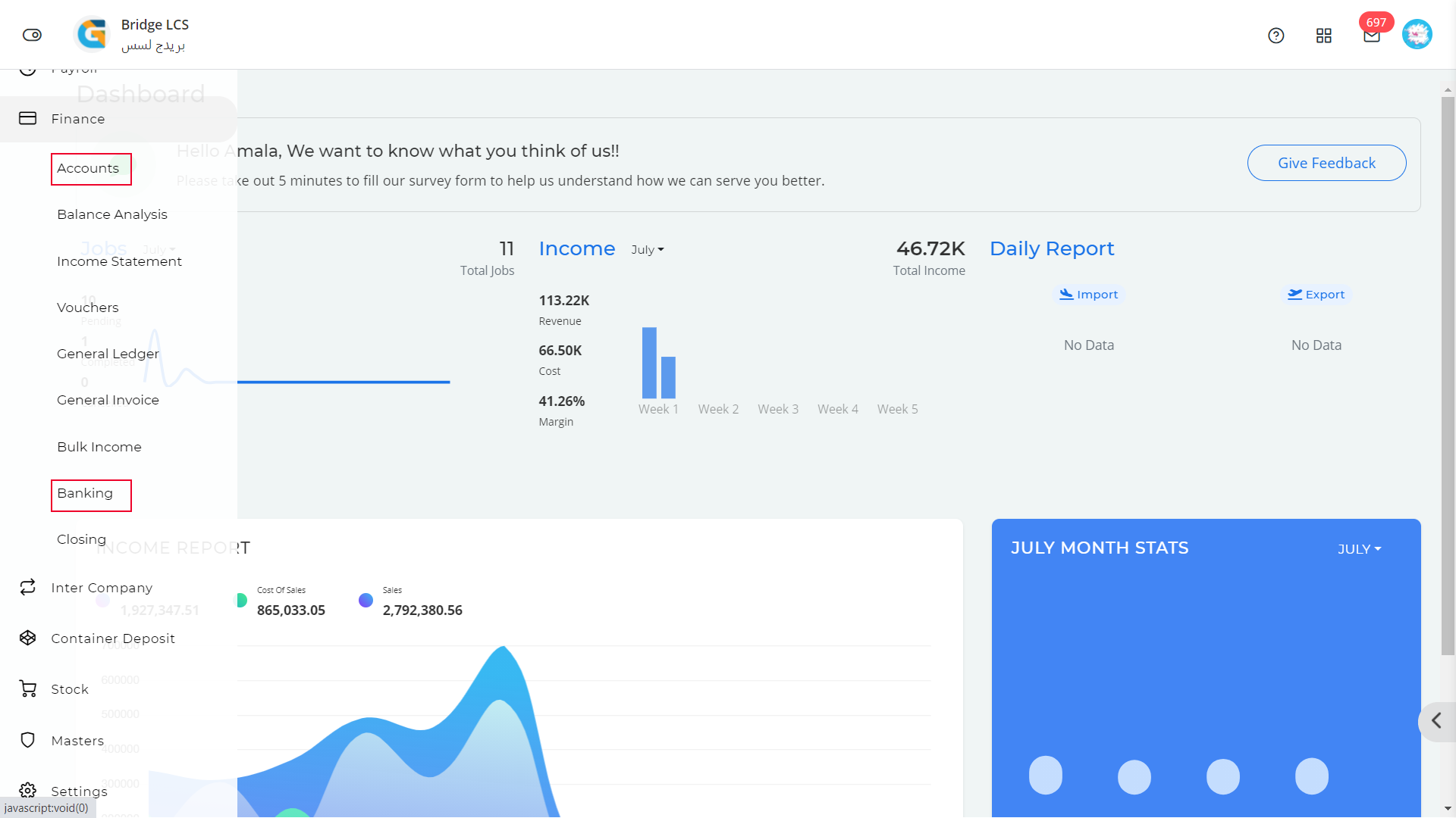 shipping software Finance Menu