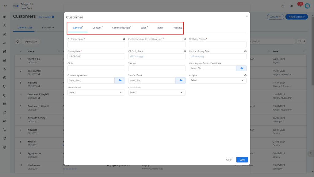 Customer Creation in a Logistics ERP