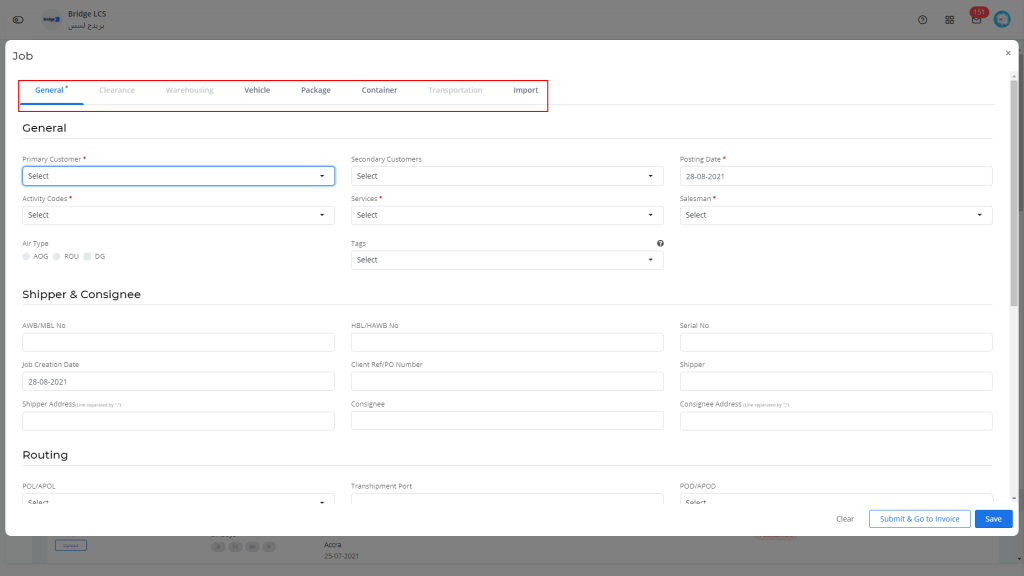 Creation of Job in a Freight Software