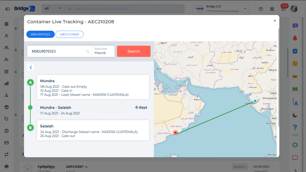 Freight software Tracking Container through Maps 