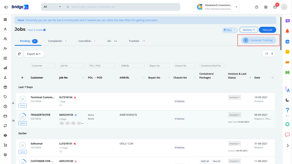 logistics software Container Tracking update