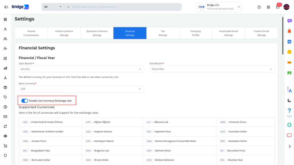 Cargo software Activate Currency Exchange Rate 