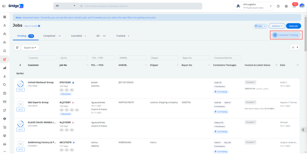 Container tracking in Bridge LCS