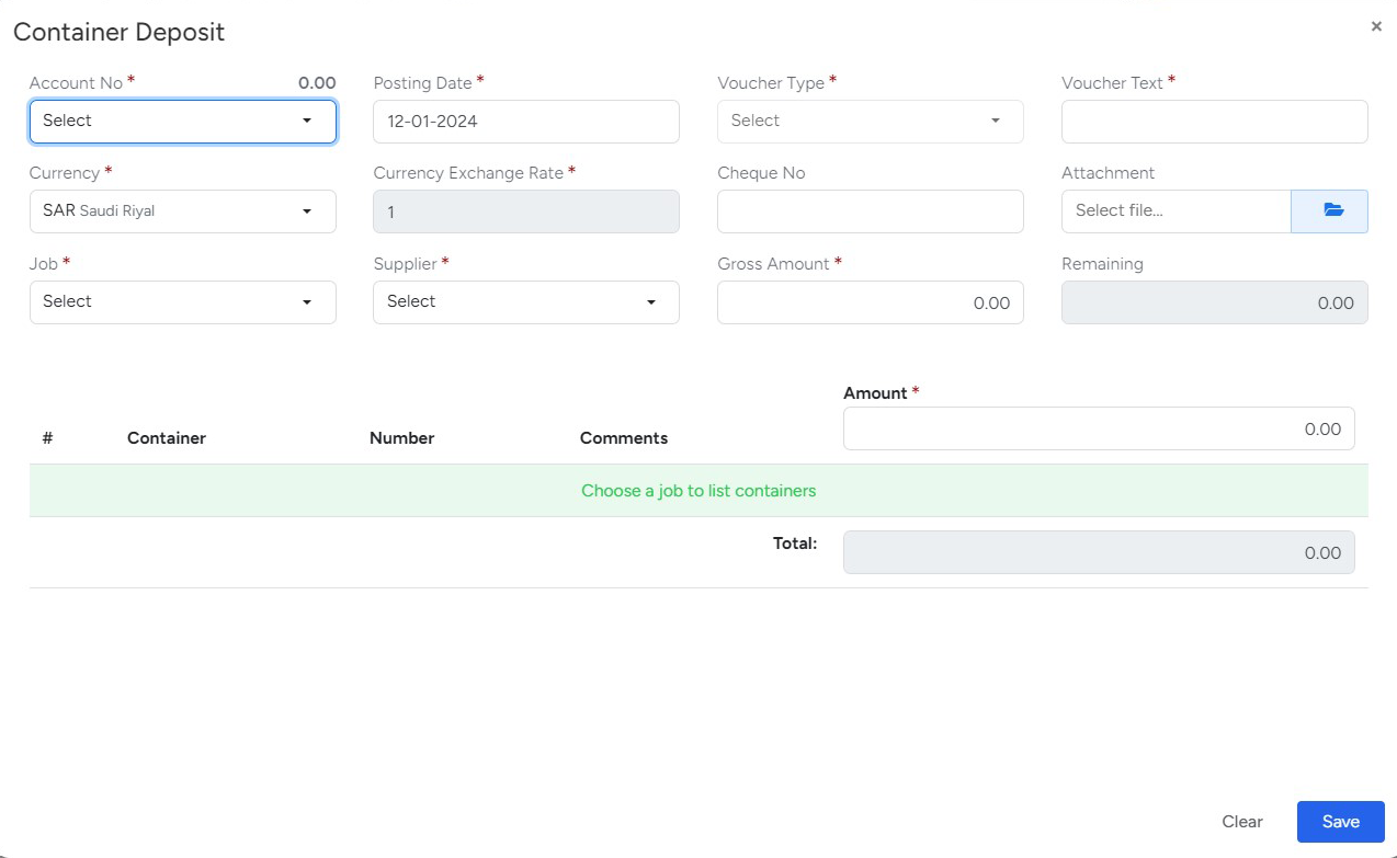 Create Container Deposit in Bridge LCS Software