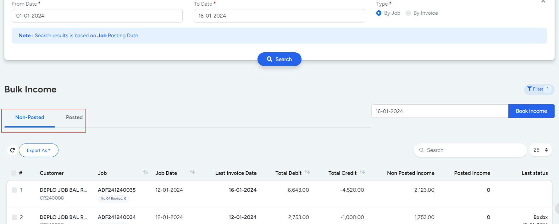 Posted and Not Posted in Bridge LCS Shipping Logistics Software