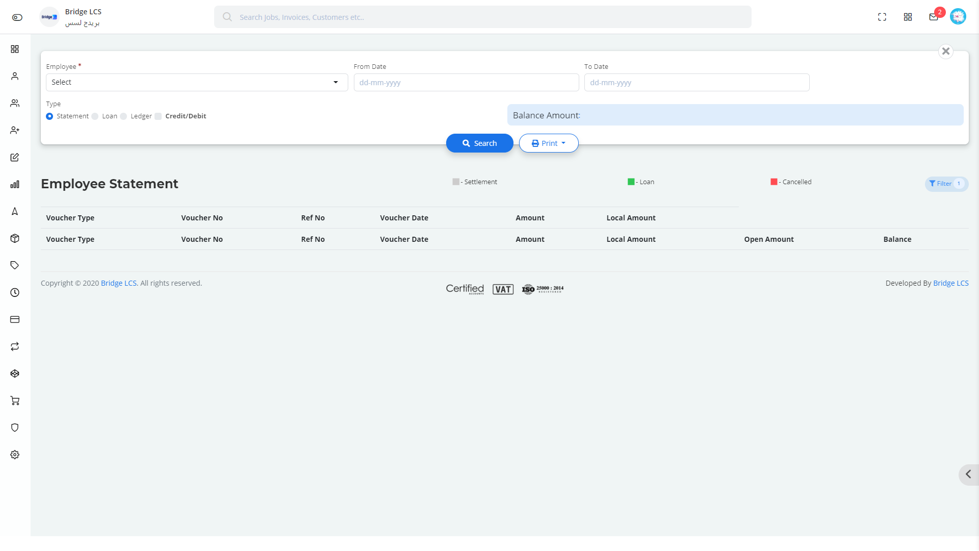 Employee Statement in Bridge LCS Logistics Management Software