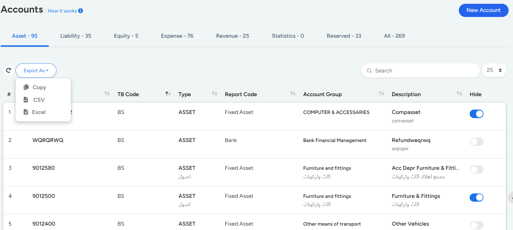 Bridge LCS software Account in finance module