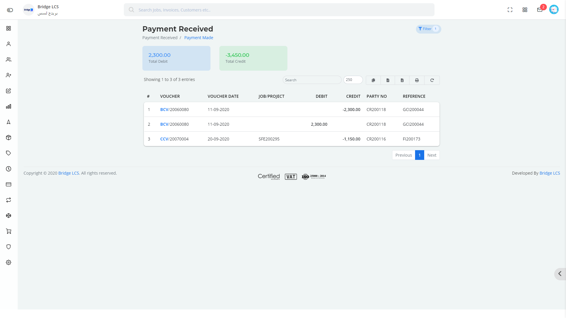 Payment Received report in Bridge LCS Cargo Airline Software