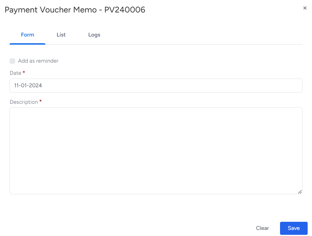 Memo Advanced Features in Payment Voucher
