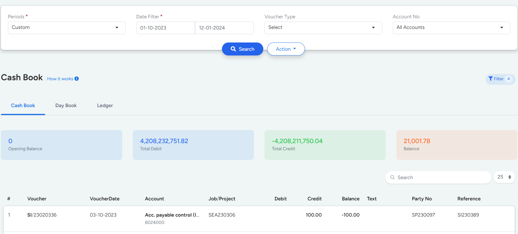 General Ledger Cash Book segment in Bridge LCS Trucking Logistics Software