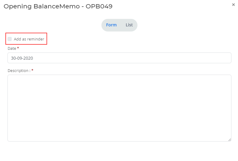 Opening balance Memo in Bridge LCS Logistics Management Software