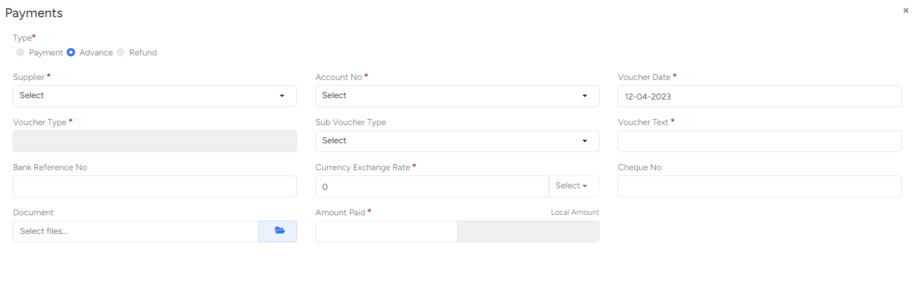 Payment Voucher in Bridge LCS Cargo Airline Software