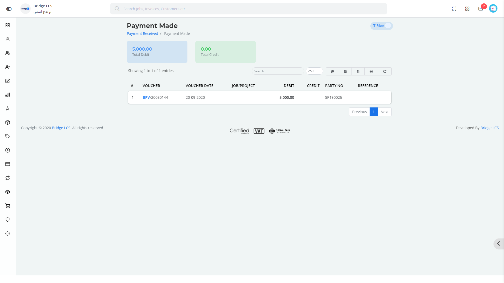 Payment Made report in Bridge LCS