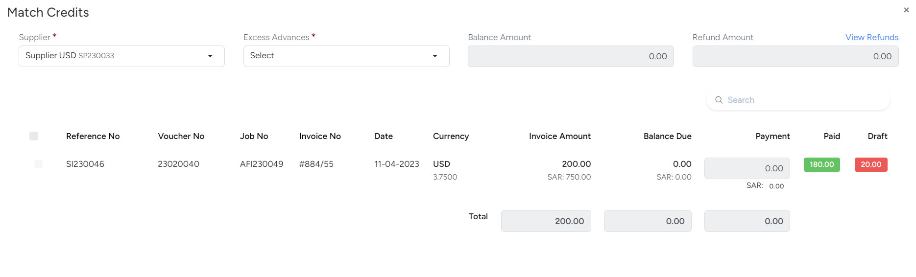 Payment Voucher in Bridge LCS Cargo Airline Software