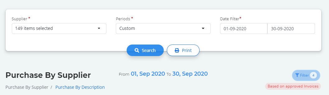 Purchase By Supplier Filter for periodic report in Bridge LCS