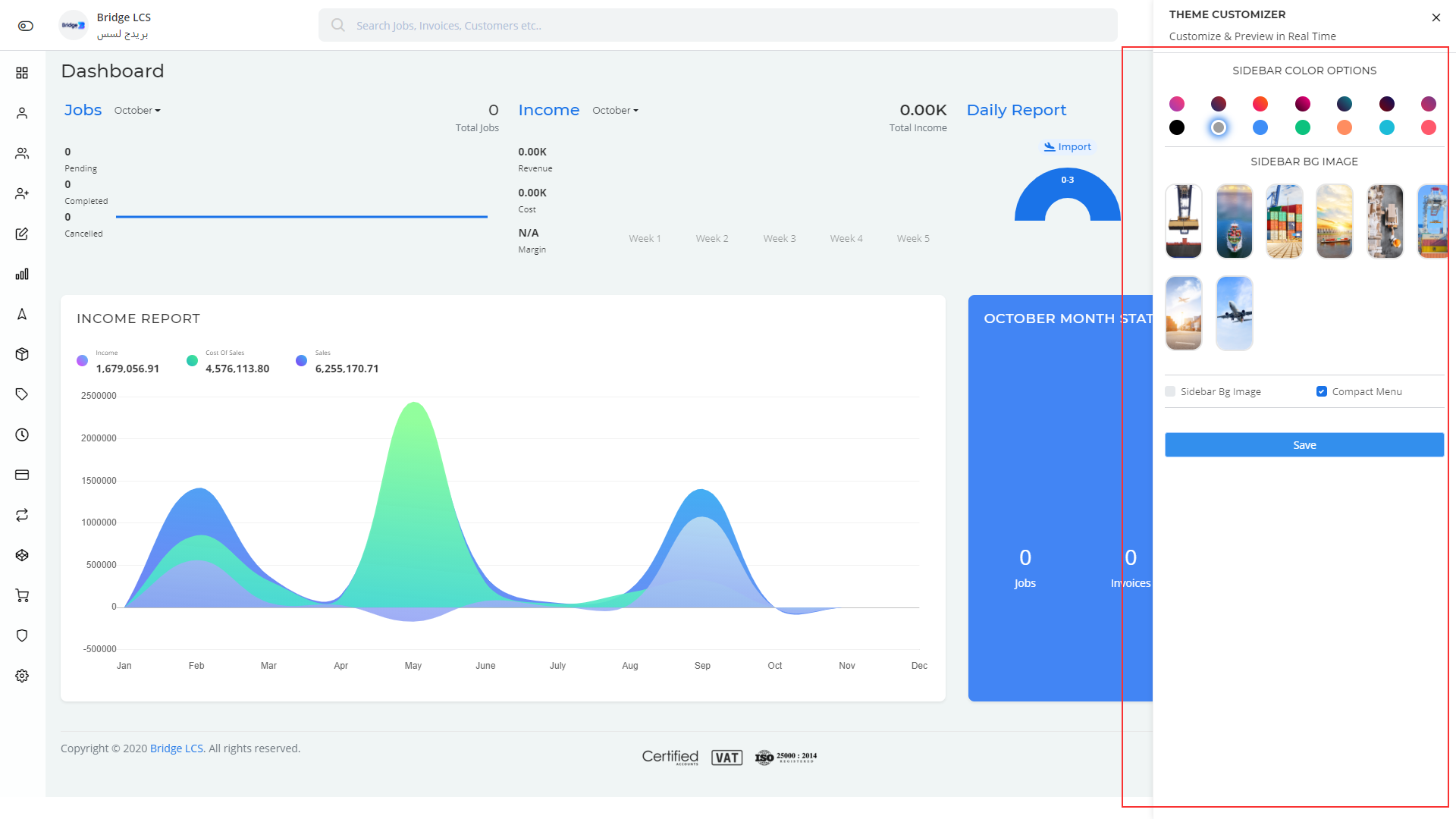 Theam Customize in Bridge LCS Cloud Based Logistics Software