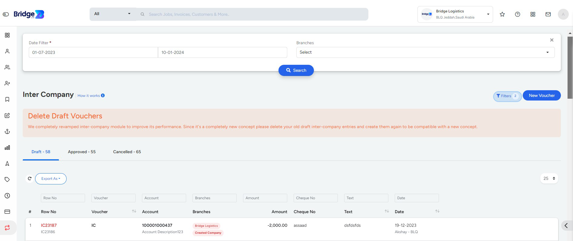 InterCompany Transaction in Bridge LCS Logistics Software