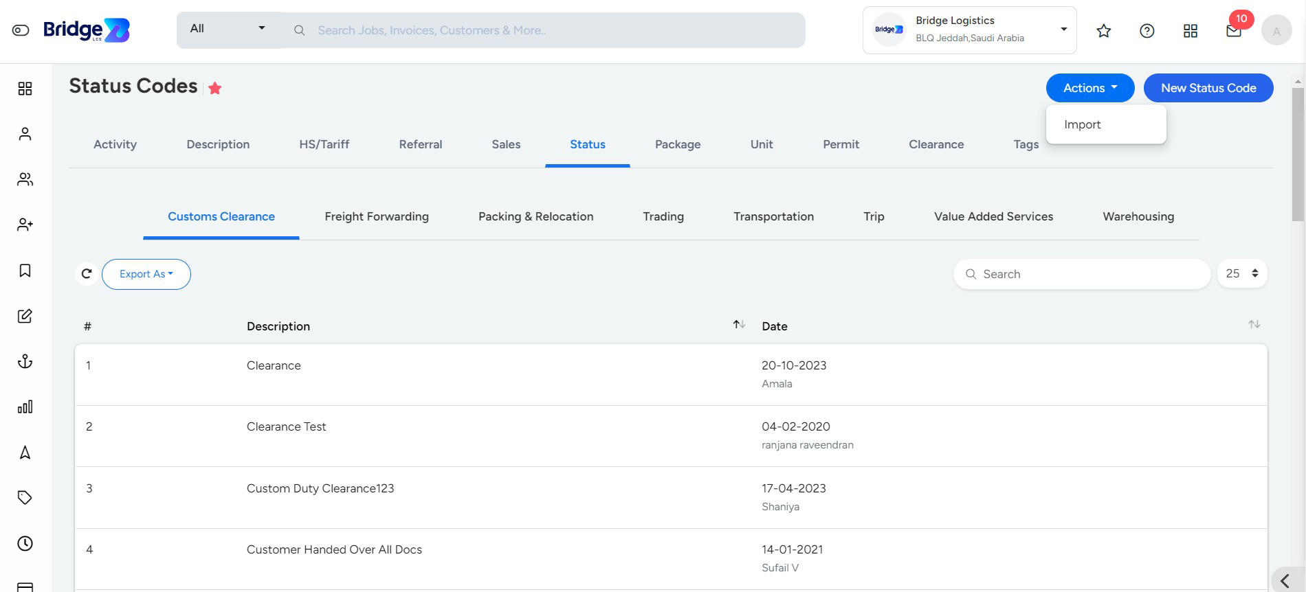 Logistics Optimization Software Status in Status Code