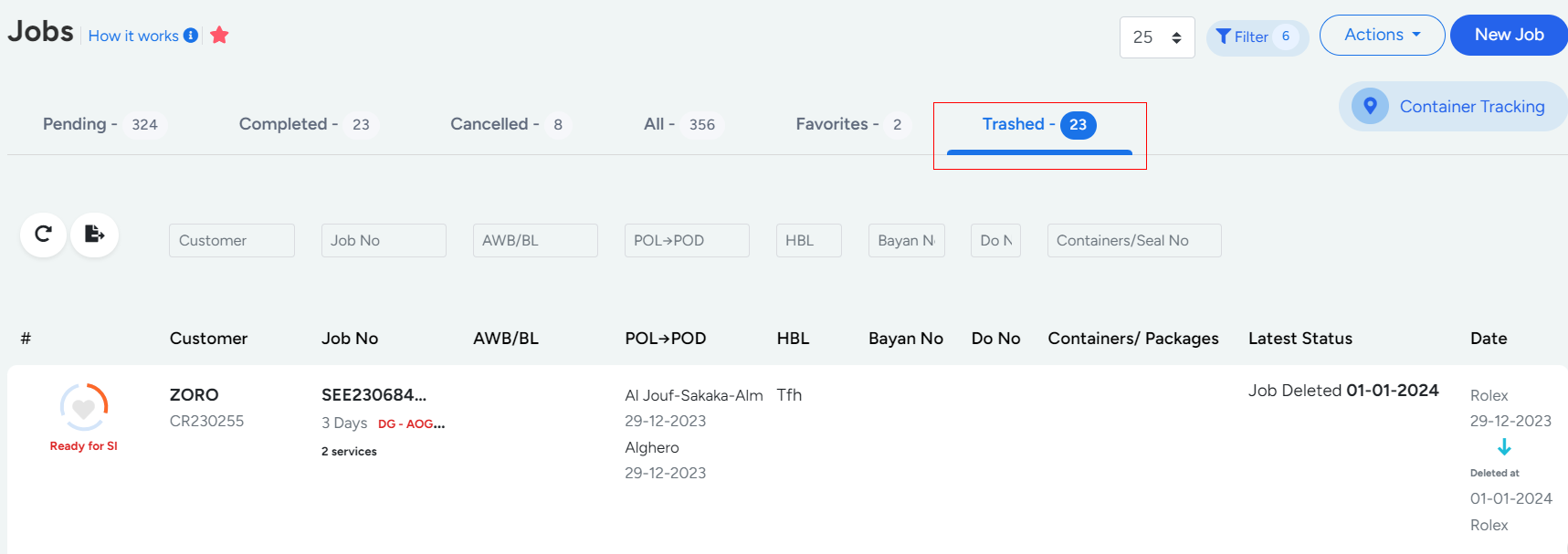 Trashed Jobs Has A List Of Deleted Jobs