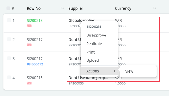 Actions Performed In Supplier Invoice