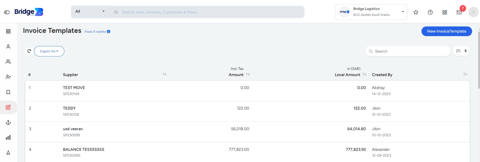 Invoice Template Bridge LCS Freight And Logistics Software