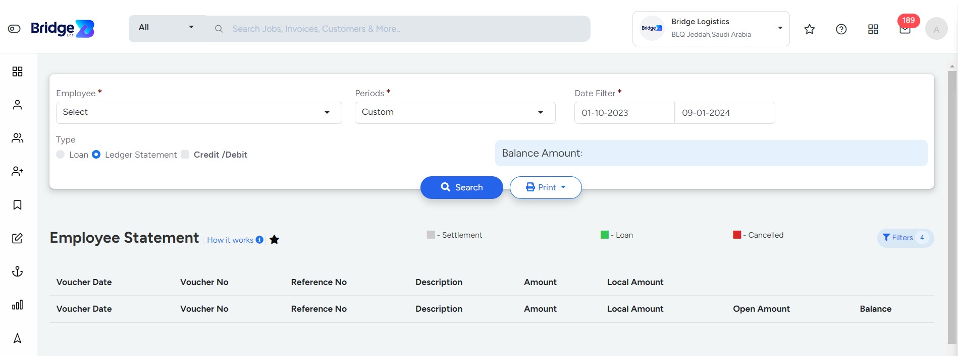 Employee Statement in Bridge LCS Freight software