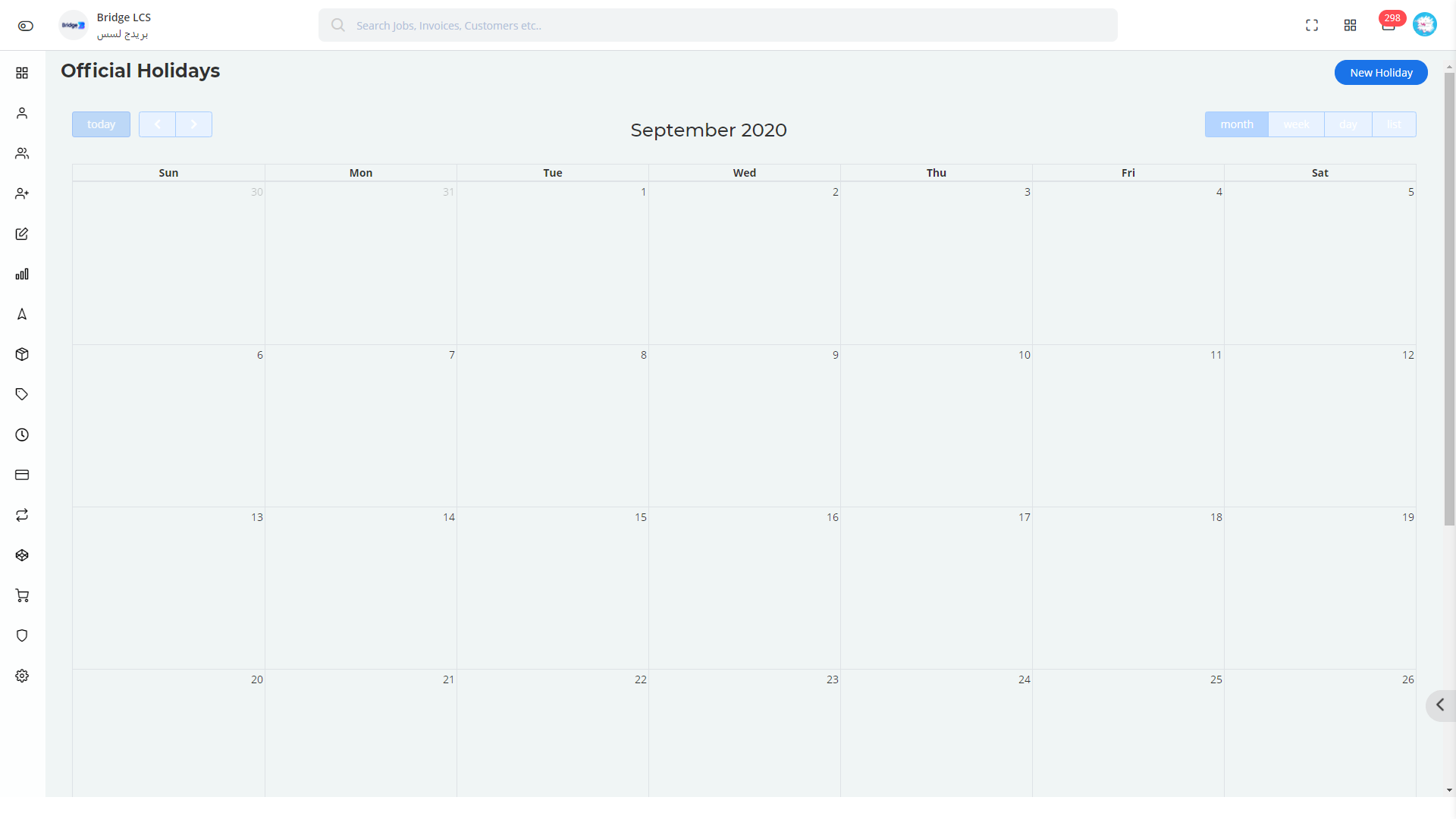 Admin can add official holidays in calendar