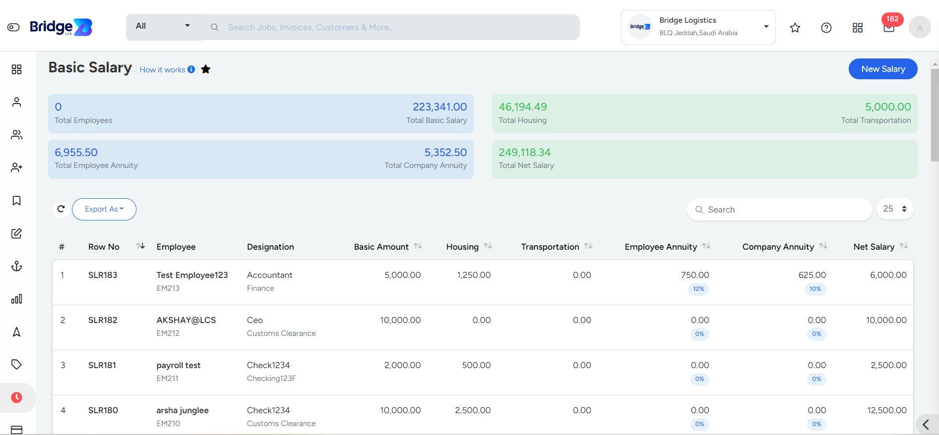 Basic Salary in Bridge LCS Software