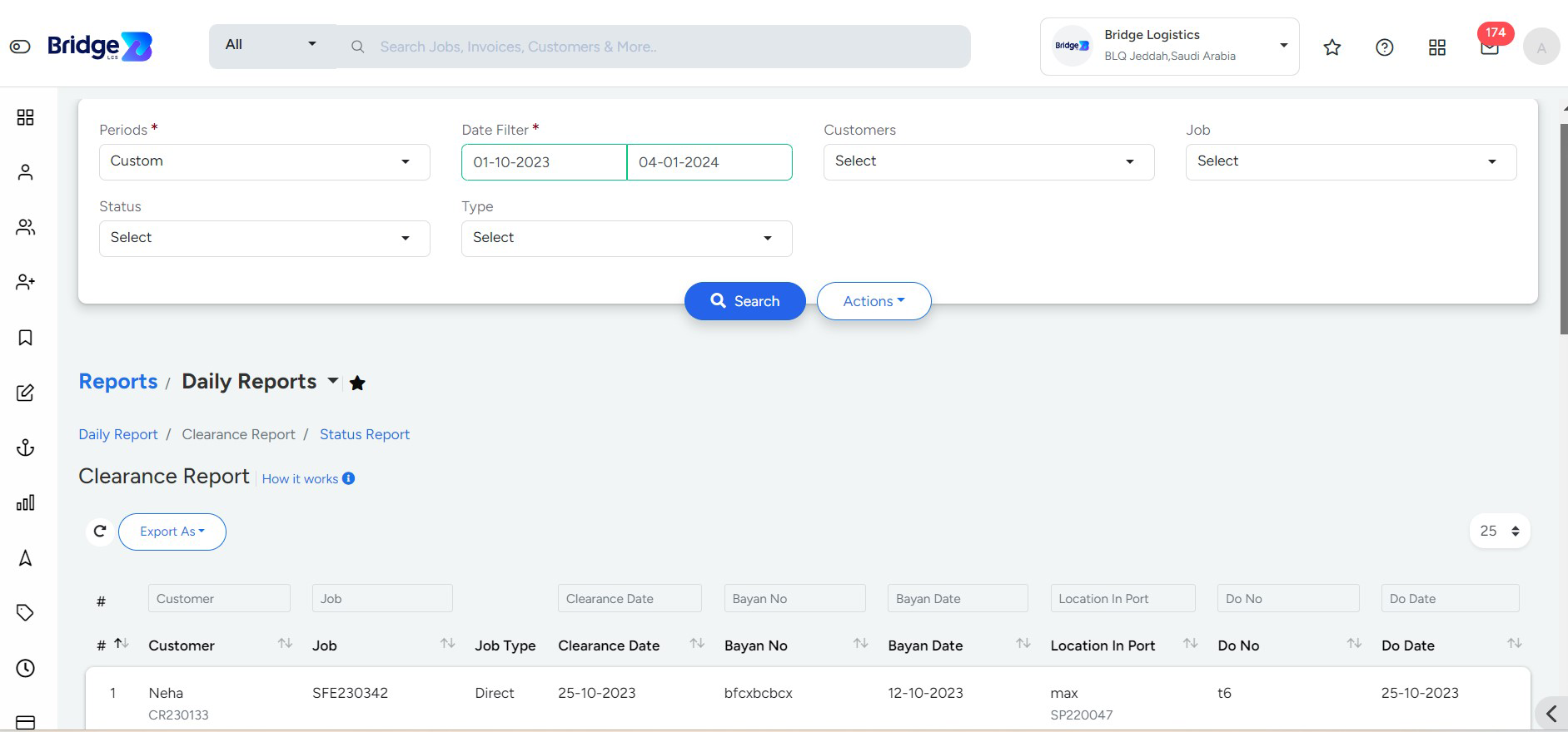 Clearance Report In Customs Clearance Software