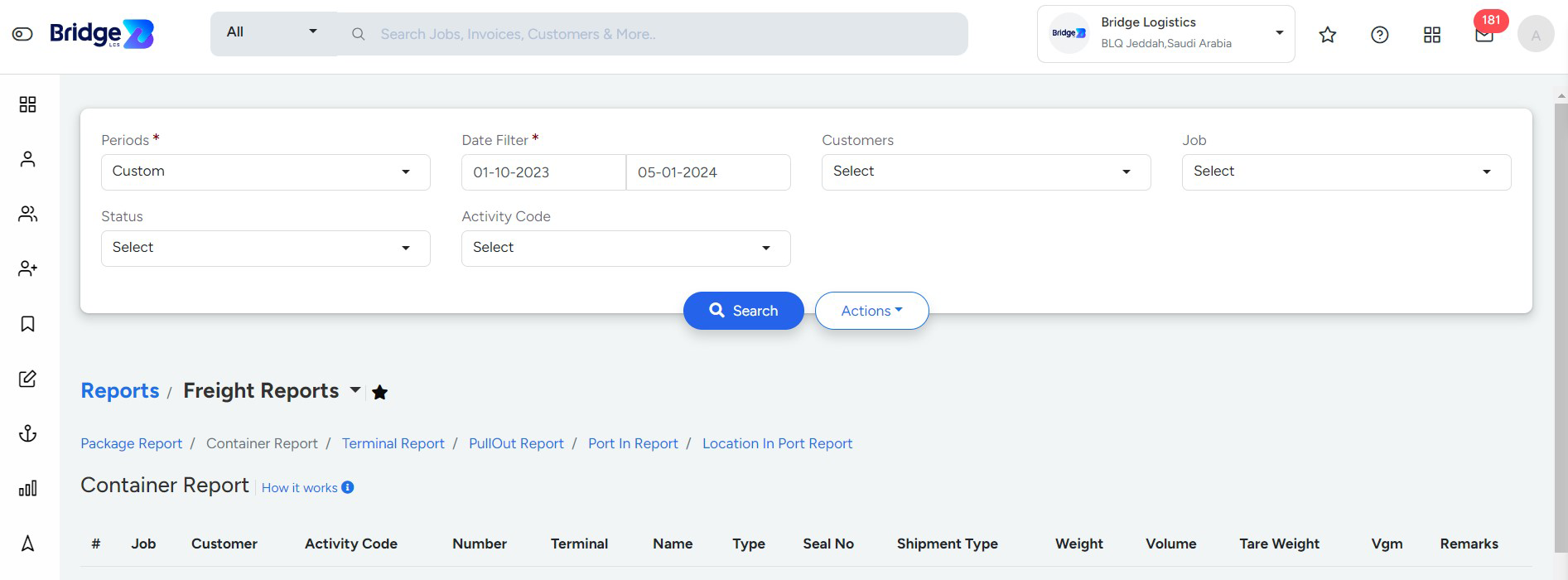 Container Report In Clearing And Forwarding Software