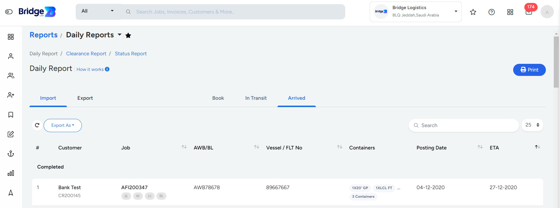 Daily Report In Bridge LCS Shipping Logistics Software