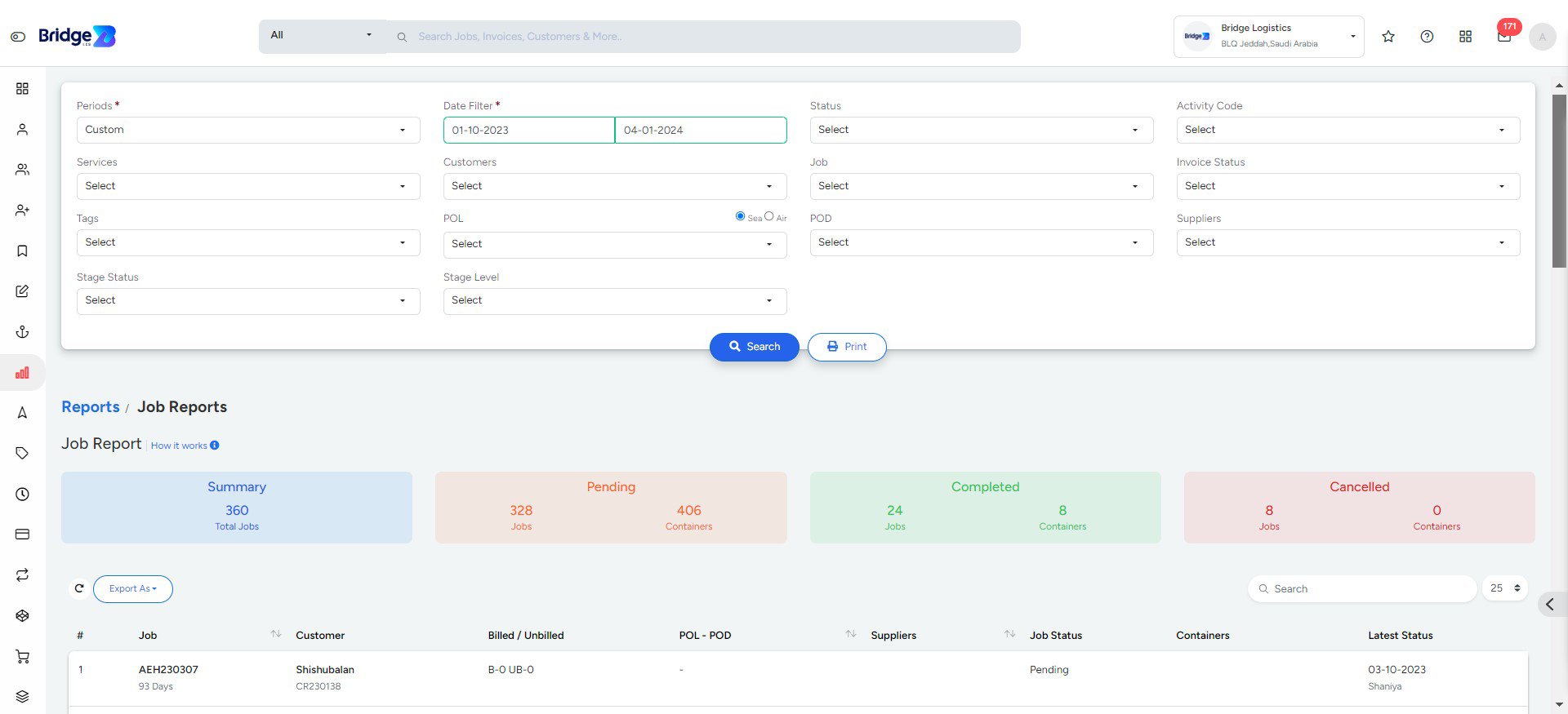 Report Page In Bridge LCS Cargo Management System Software