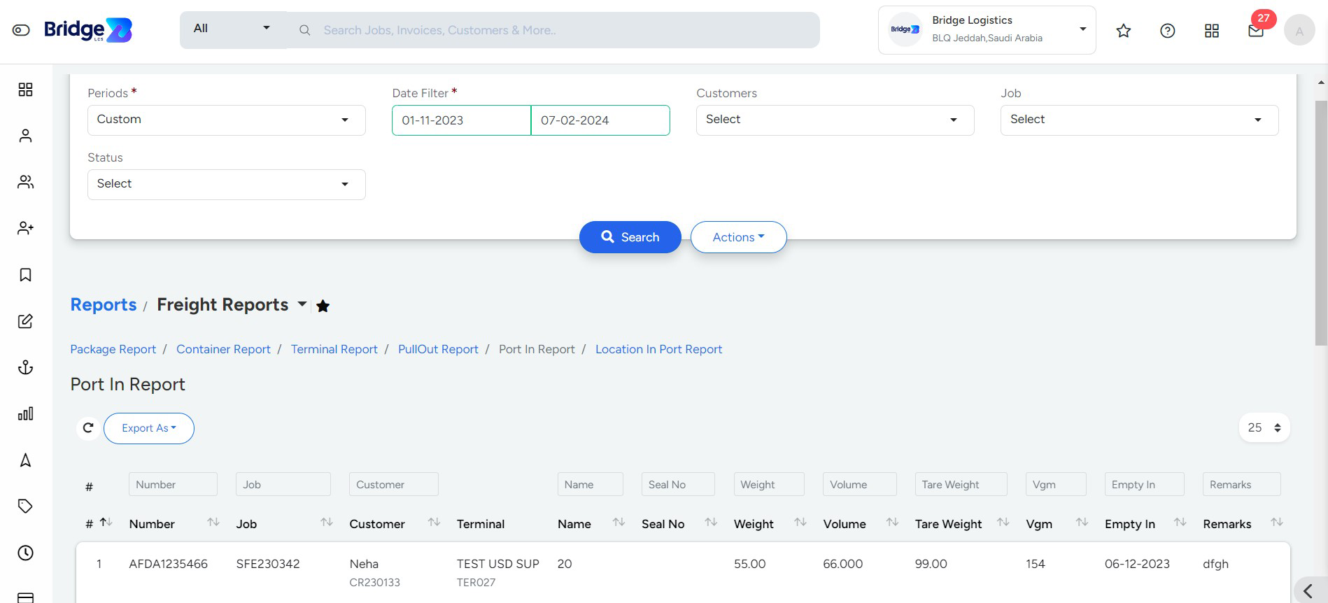 Port in Report In Bridge lCS Software