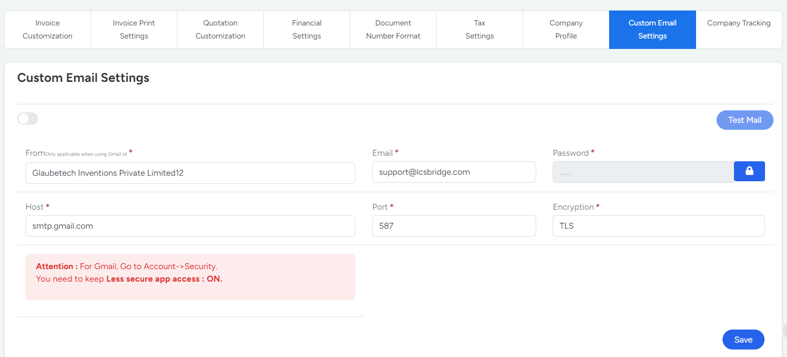 Customised Email Settings in Bridge LCS Cargo Logistics Management Software