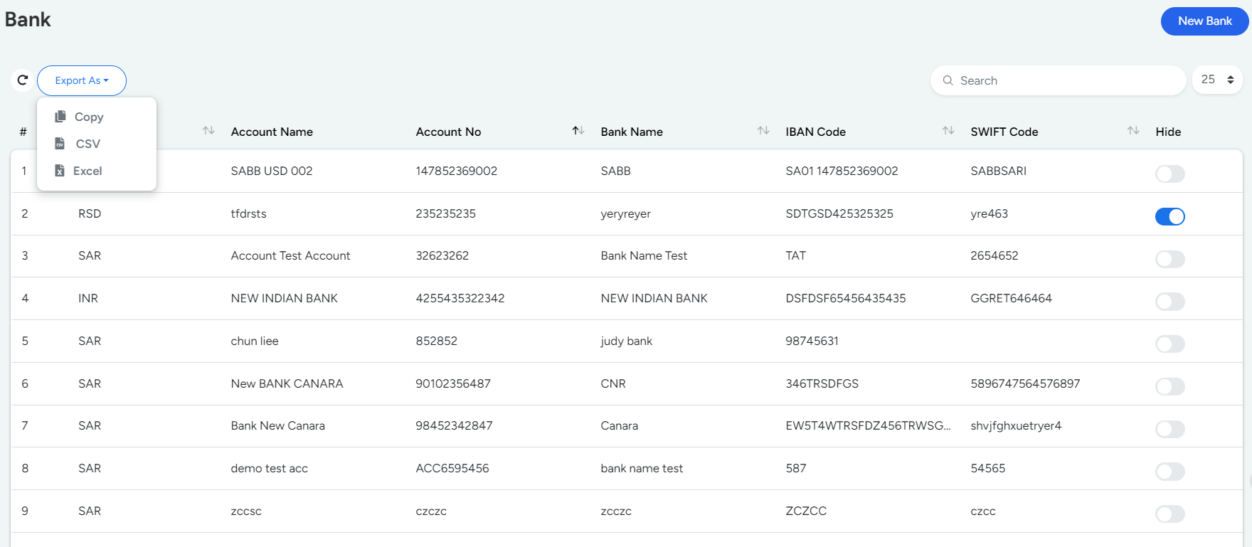 Company bank detail in Bridge LCS International Logistics Software