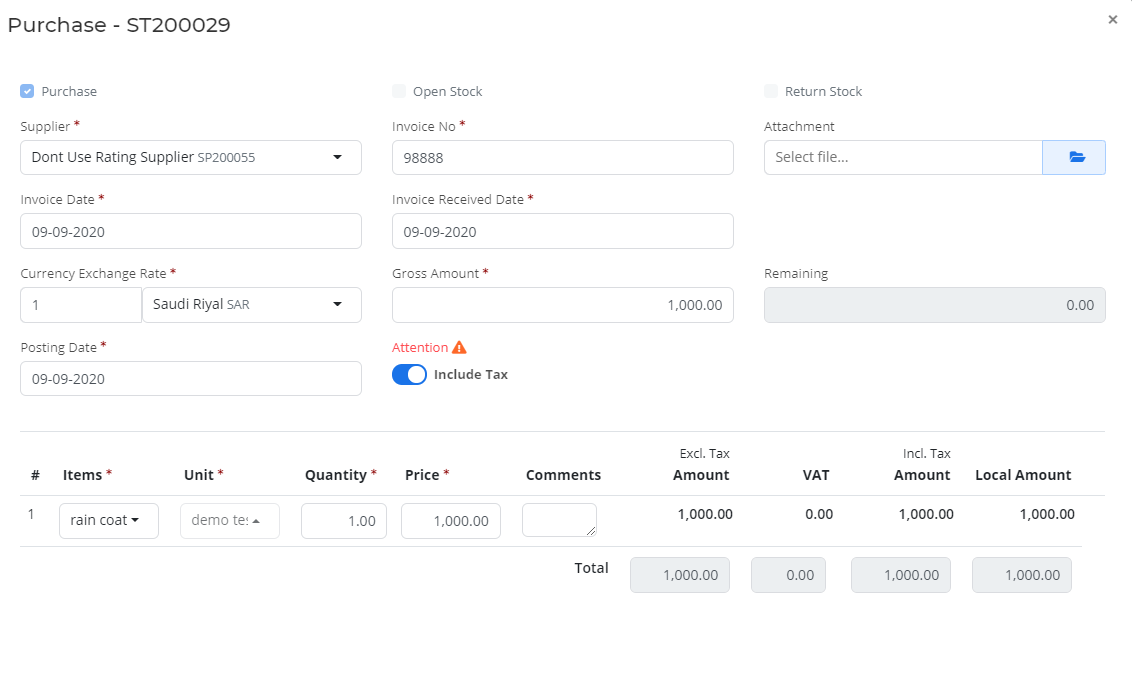 Add attributes in purchase invoice