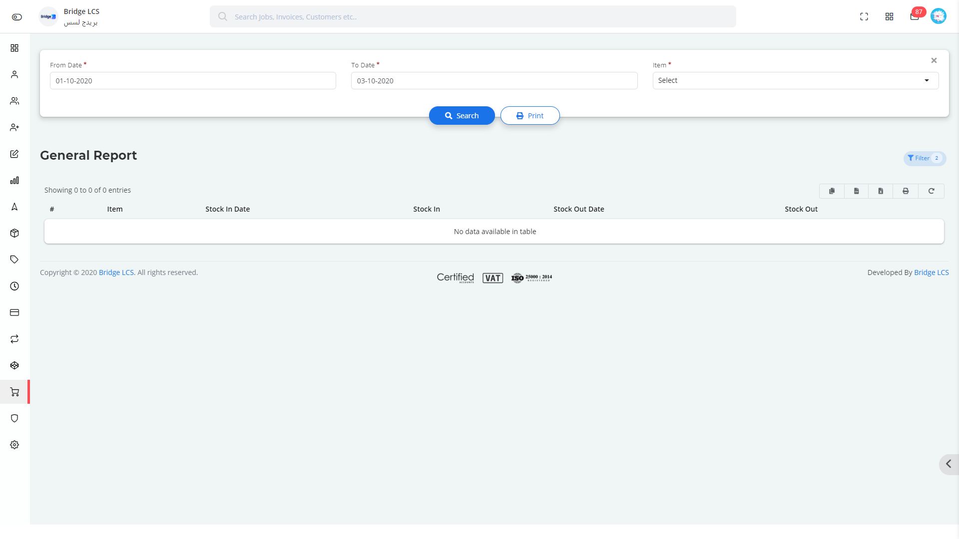 General Stock Reports in Cargo Airline Software