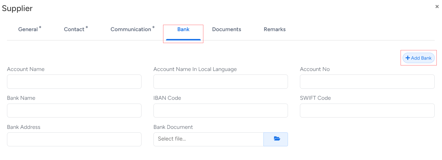 Bridge LCS Logistics Software Supplier Bank Account Form