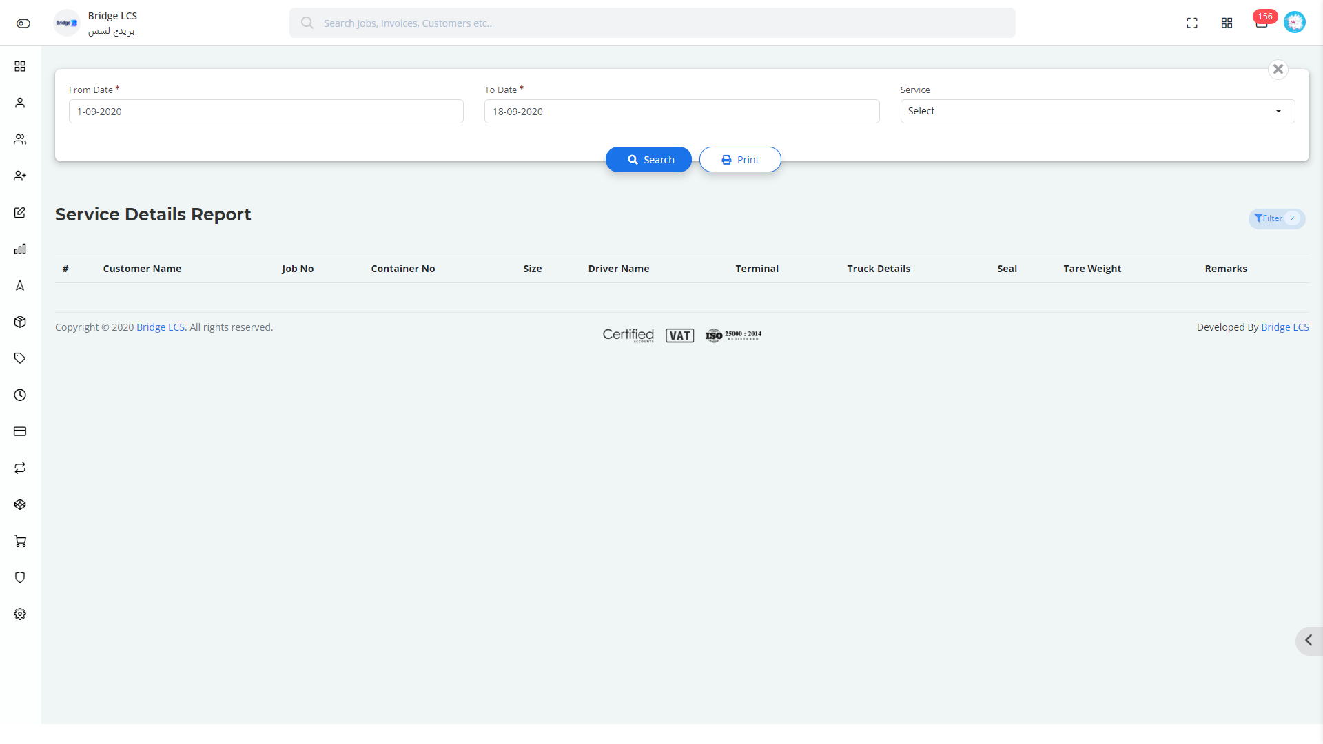 Service Detail Report in Bridge LCS Software