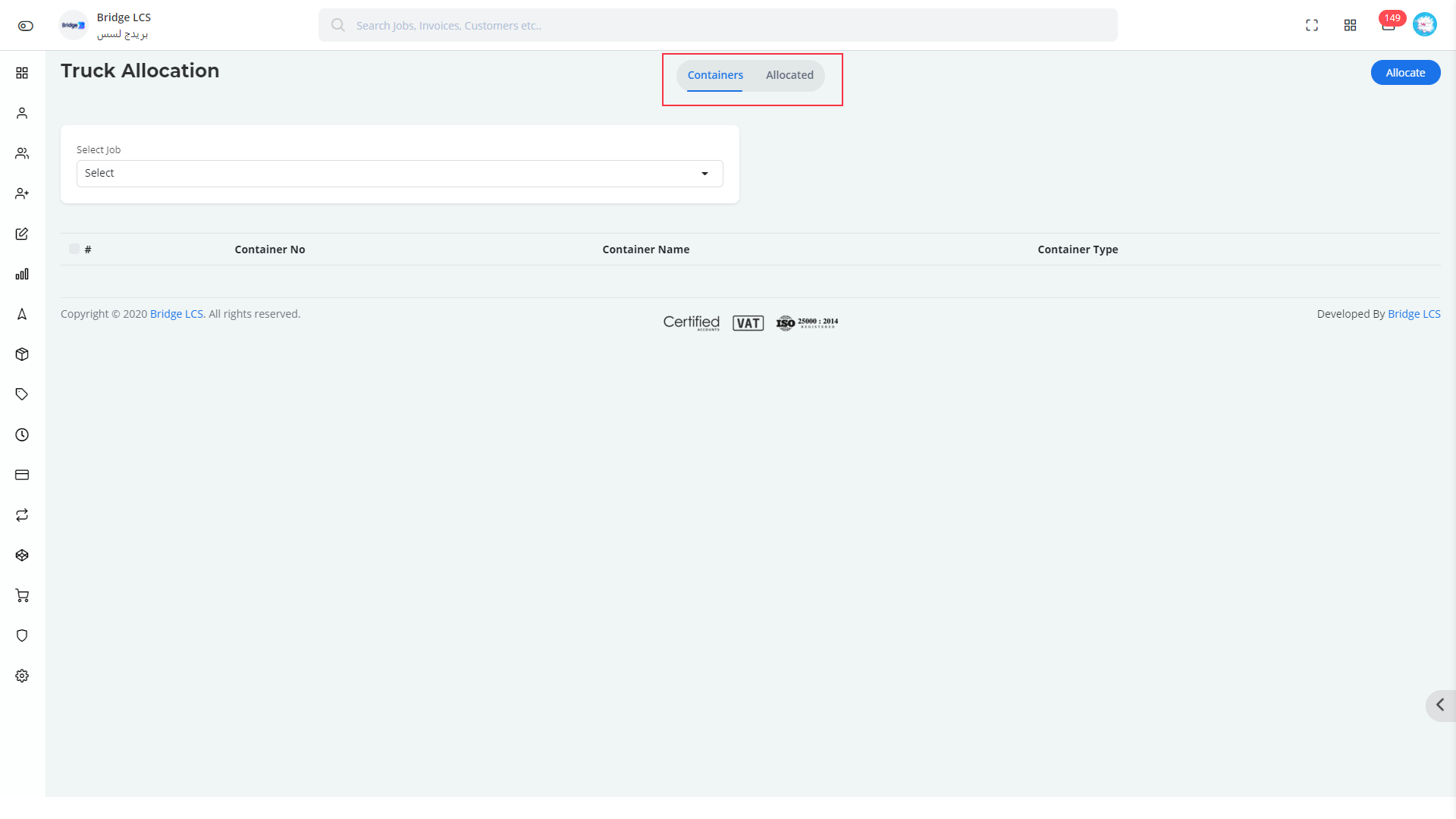 Truck Allocation In Bridge LCS Cloud Based Freight Forwarding Software